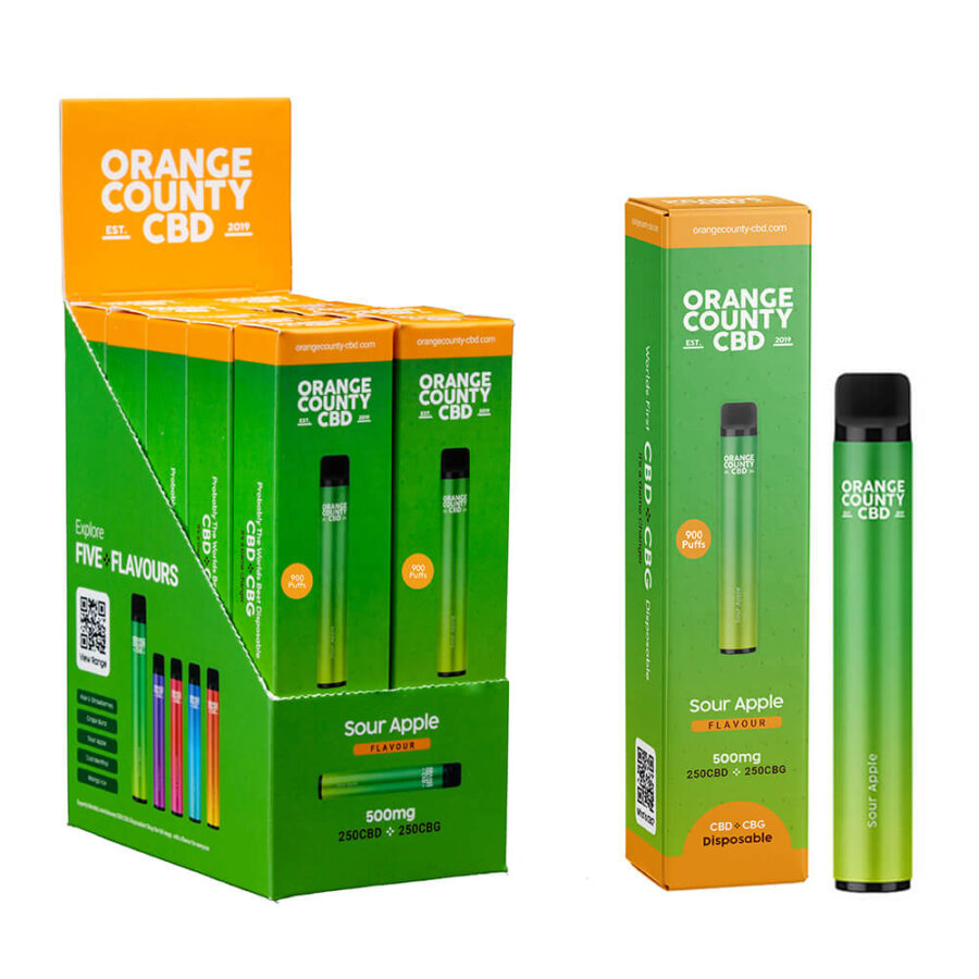 Orange County CBD Sigaretta Elettronica Usa e Getta 250mg CBD + 250mg CBG Sour Apple